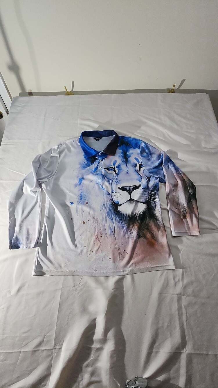 OUKU Men's Long Sleeve 3D Lion Graphic Print Polo Shirt